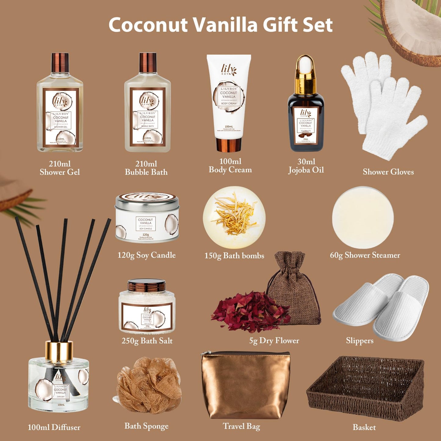Close up of coconut vanilla shower gel and body cream