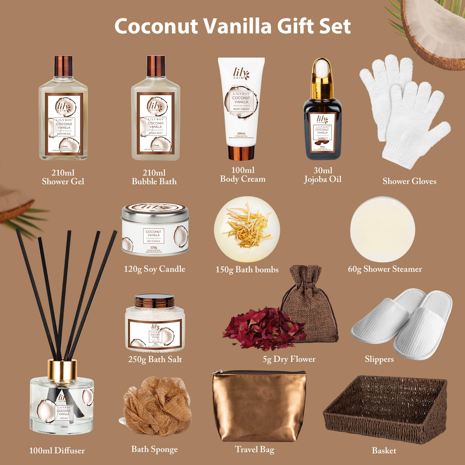 Close up of coconut vanilla shower gel and body cream
