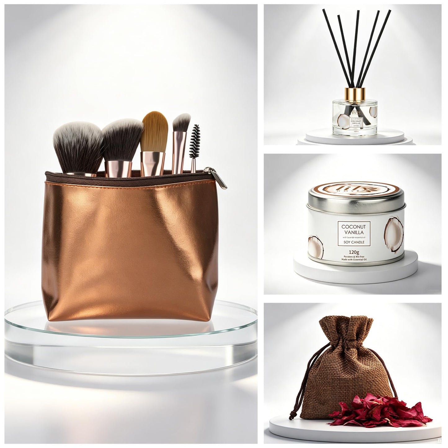 Top view of the full 17-piece bath and body gift basket