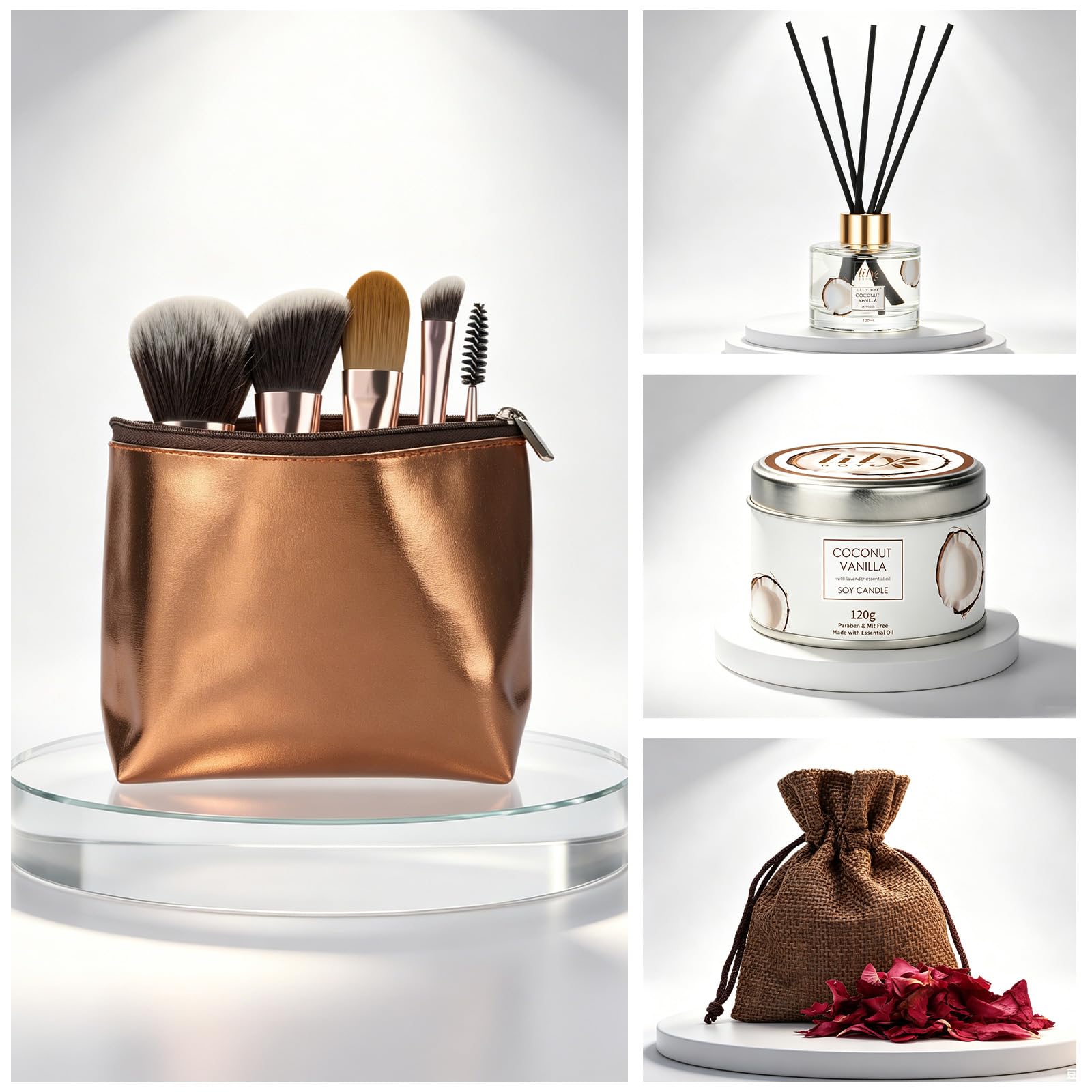 Top view of the full 17-piece bath and body gift basket