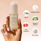 Kitsch hair perfume bottle lifestyle flat lay view