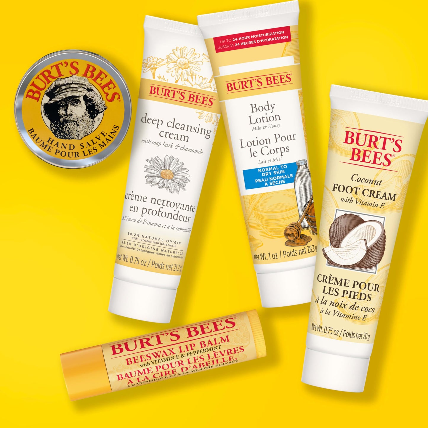 Burt's Bees travel essentials collection for face body hands and feet nourishment