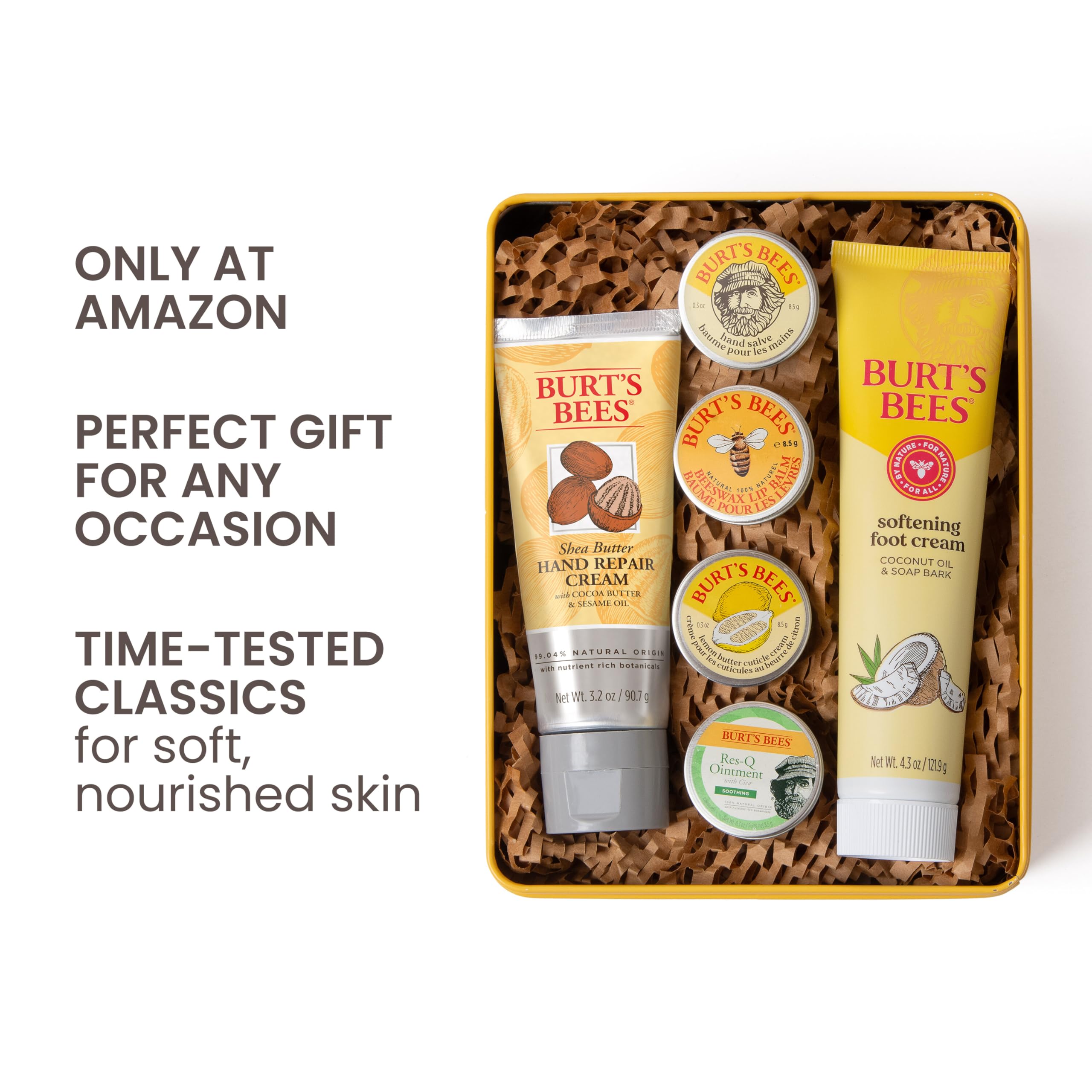 Burt's Bees Tips and Toes kit showcasing individual hand salve cuticle cream lip balm and foot cream lotions