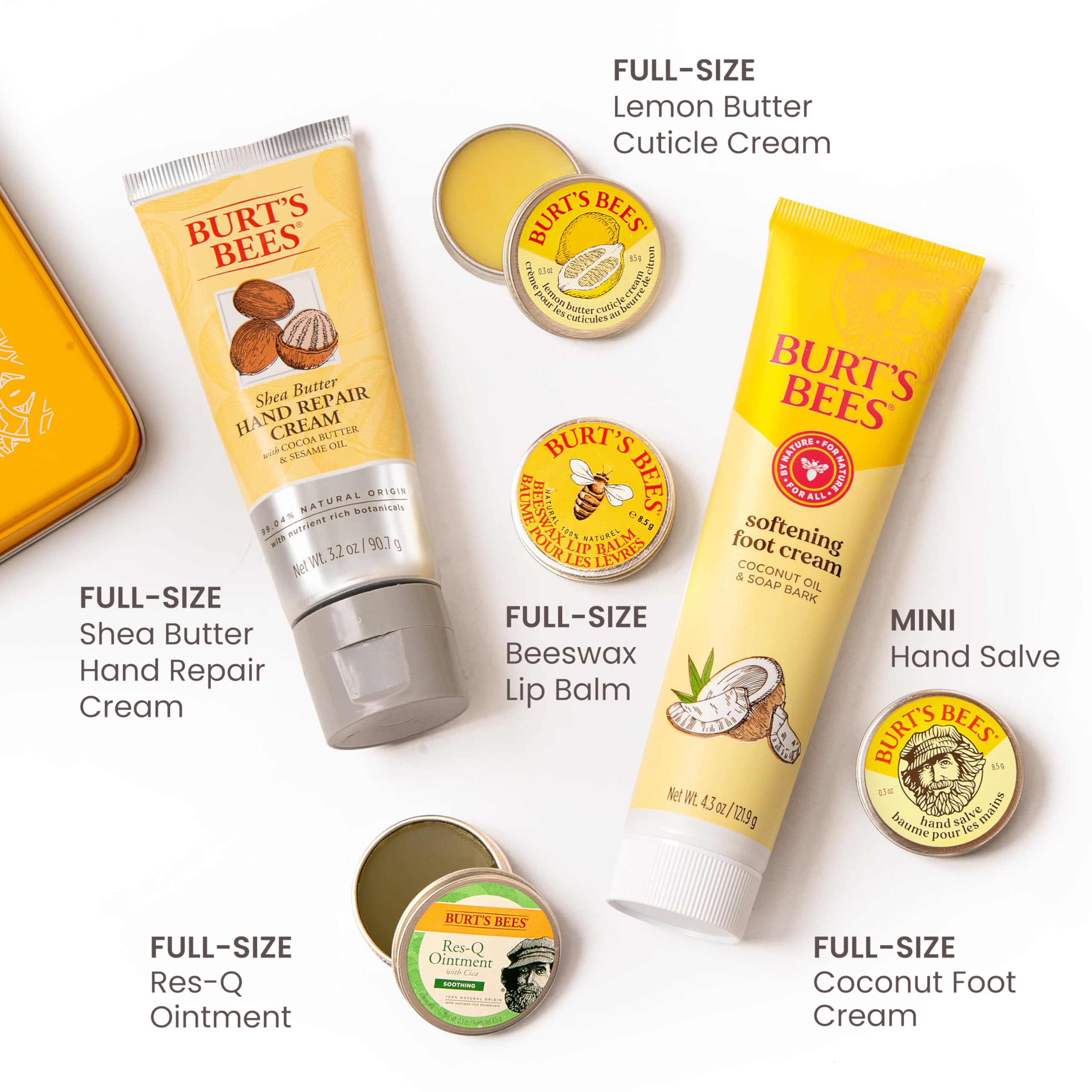 Six pieces of natural skincare essentials unboxed from the Burt's Bees Valentine's Day gift tin