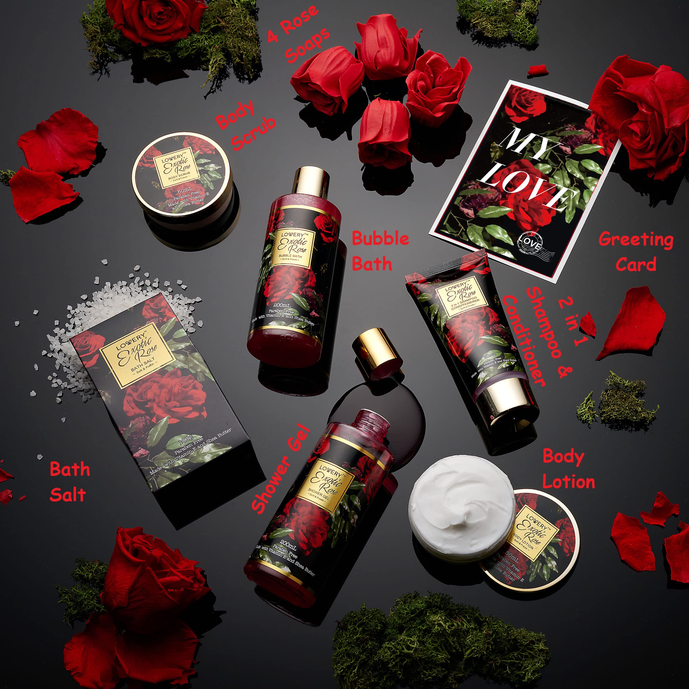 Lovery Exotic Rose luxury body lotion bottle with shea butter and vitamin e