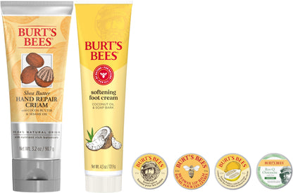 Back of the Burt's Bees gift tin displaying usage instructions for the six natural skin care products