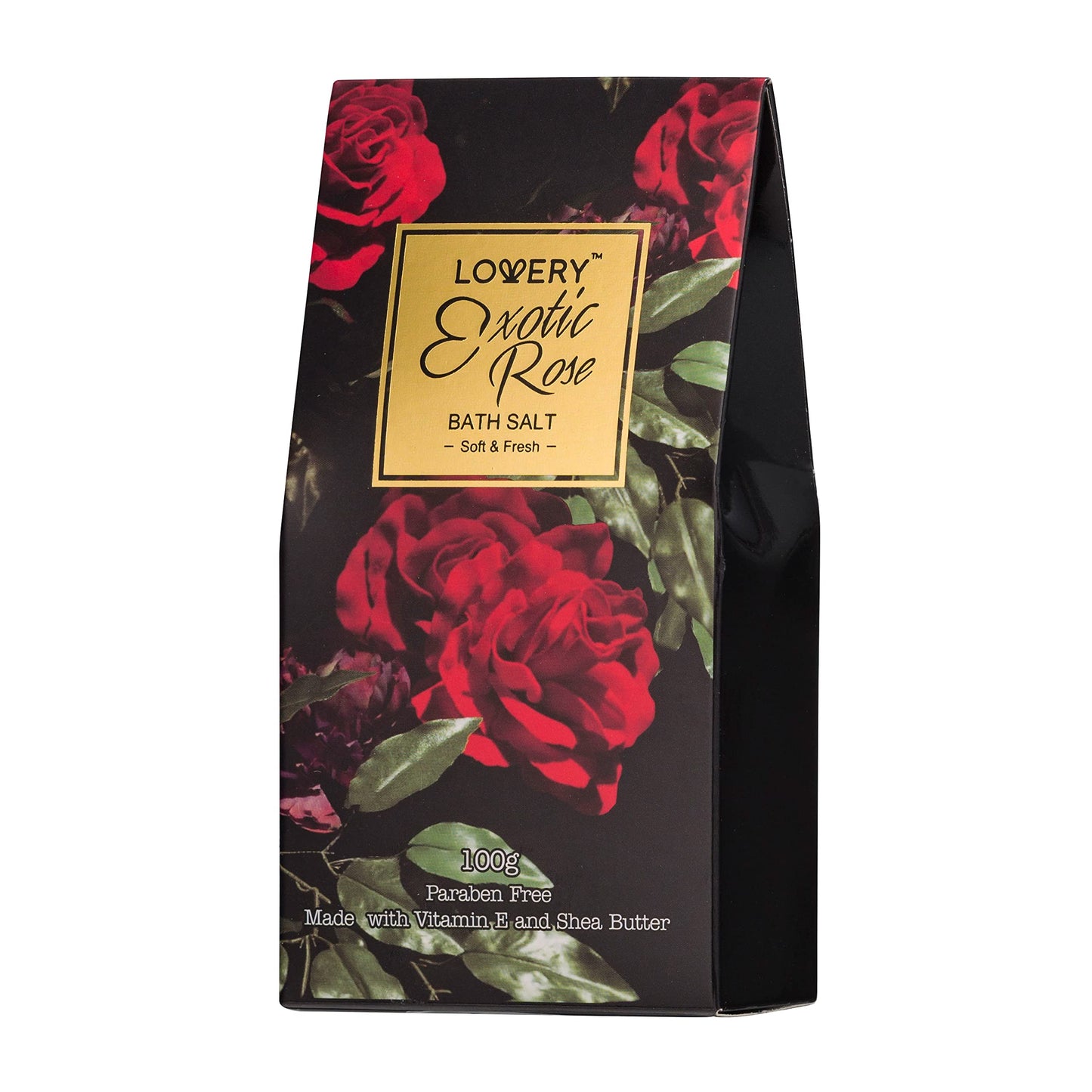 Lovery Exotic Rose bath kit packaging back label showing ingredient features