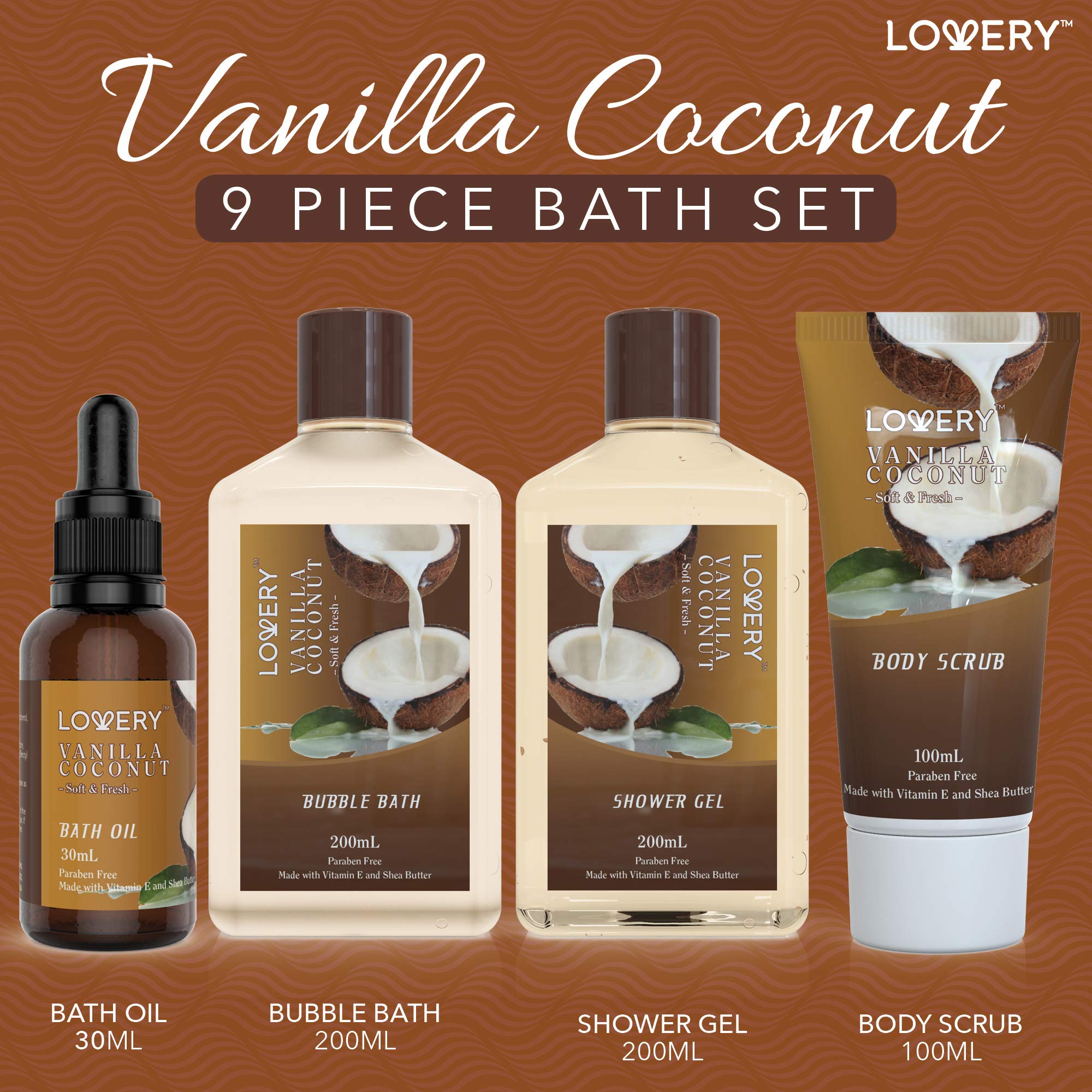 Detailed view of Lovery bath products and basket