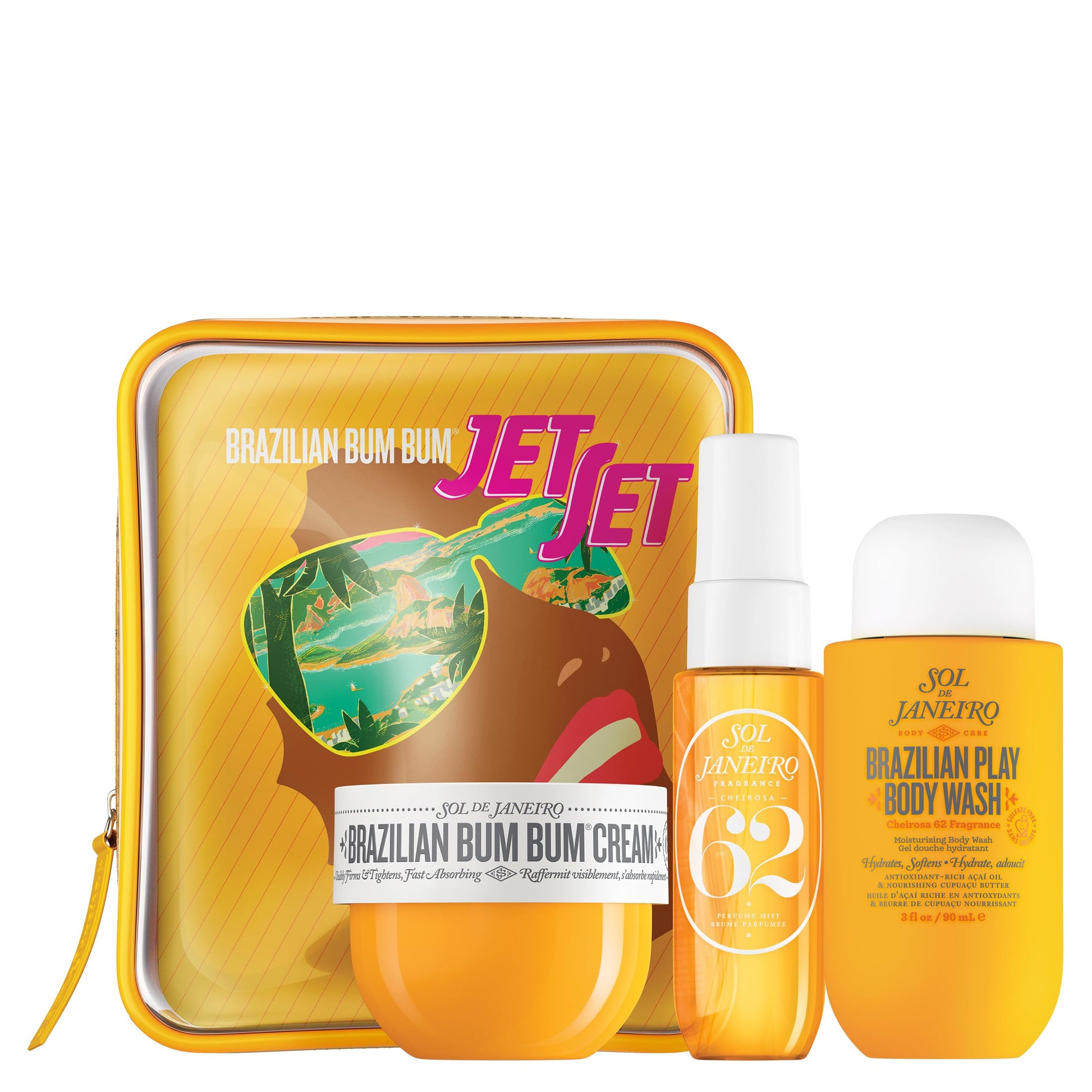 Sol de Janeiro travel shower kit containing authentic imported skin tightening cream and body mist