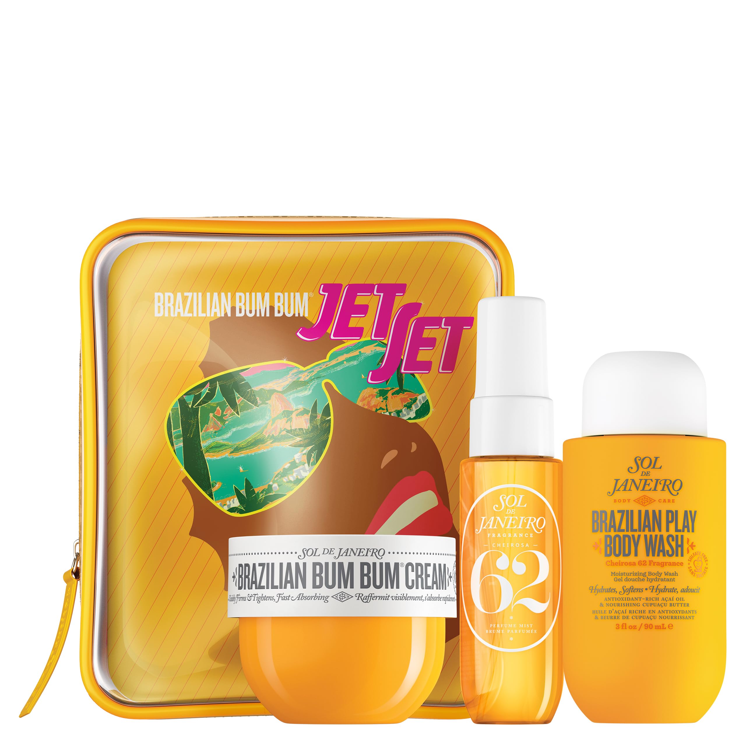 Sol de Janeiro travel shower kit containing authentic imported skin tightening cream and body mist