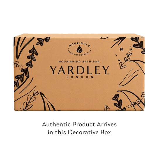 Yardley English Lavender and Cocoa Butter soap bars displayed with natural botanical ingredients