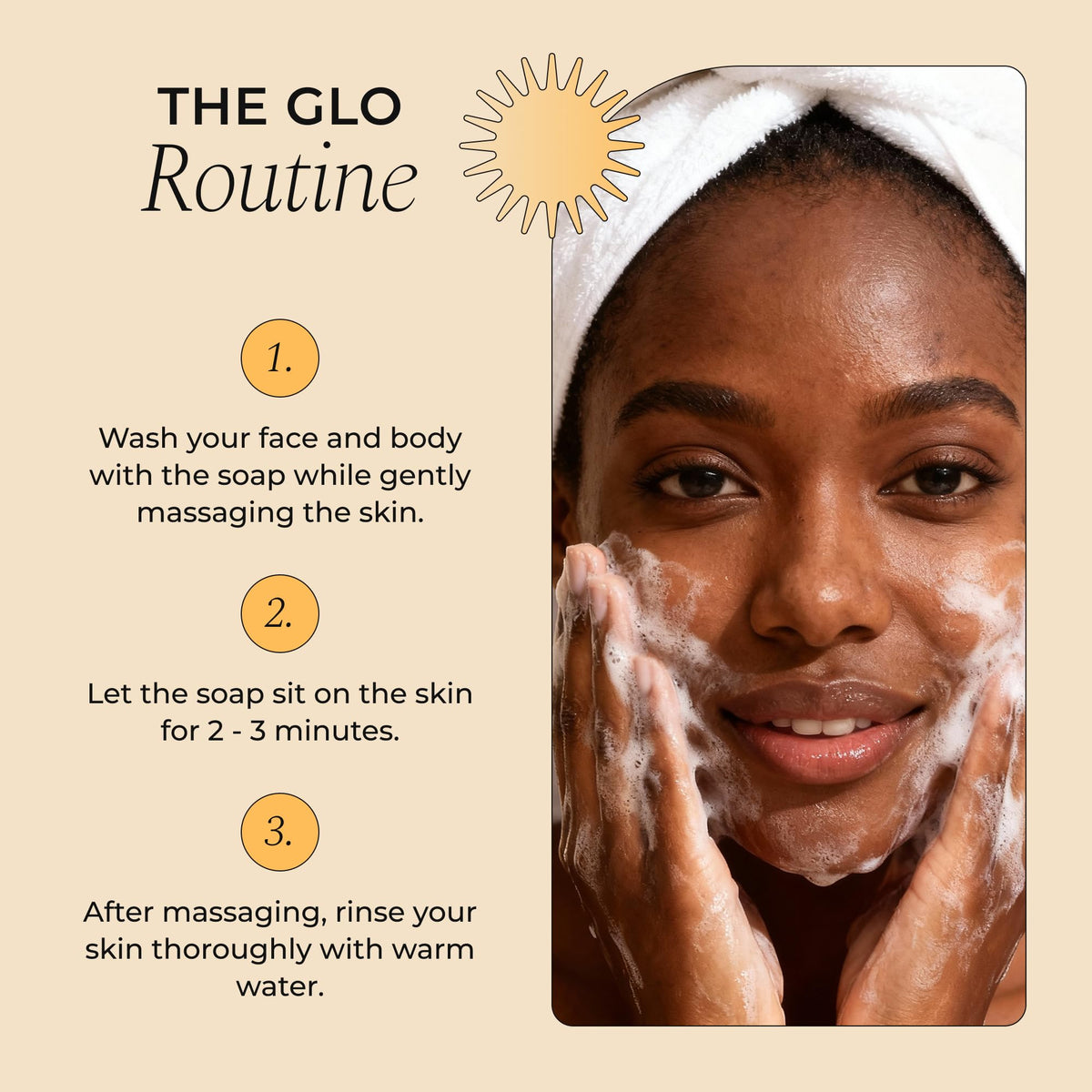 Glo Melanin turmeric soap lifestyle and skincare routine shot