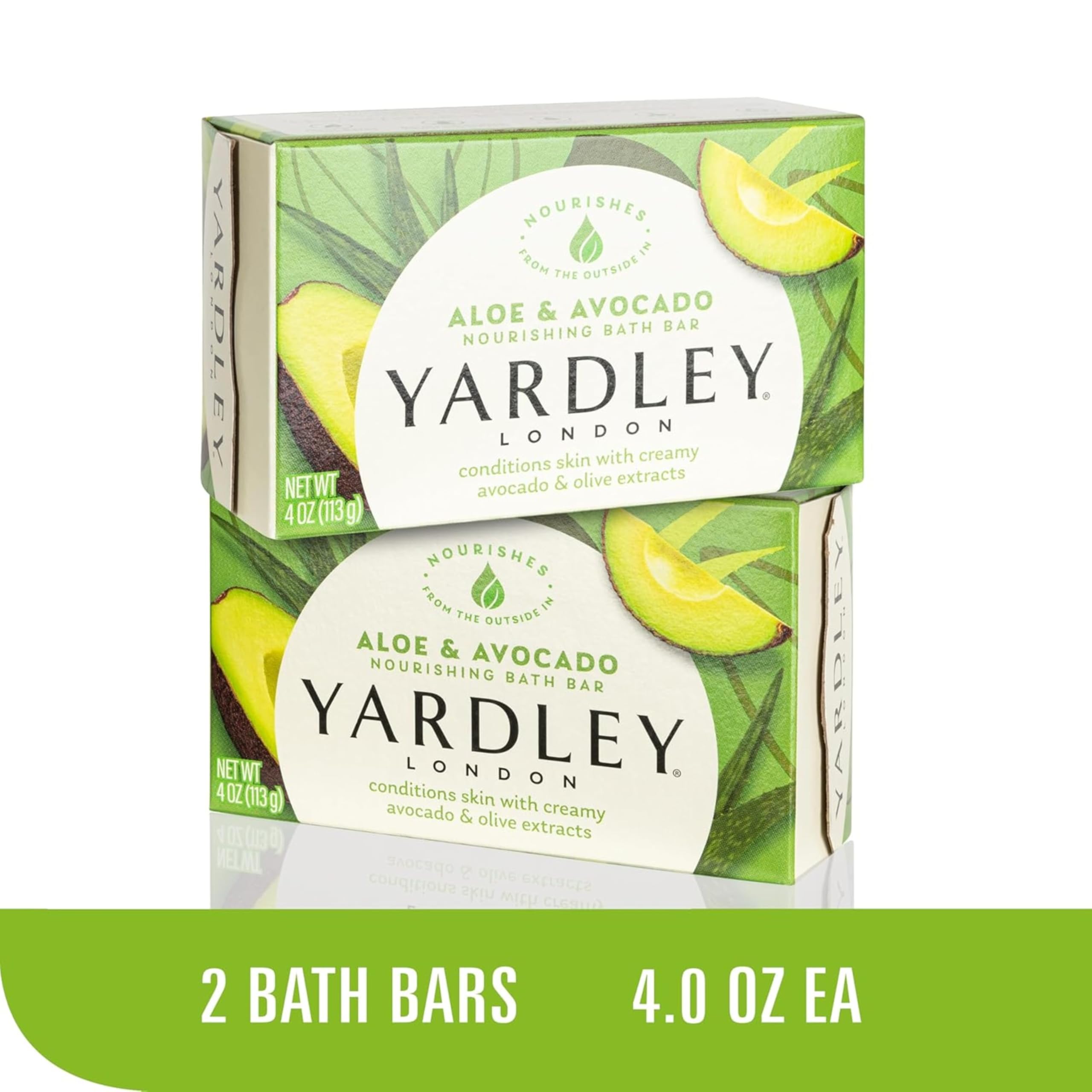 Yardley Aloe and Avocado plus Lemon Verbena moisturizing bar soaps stacked together