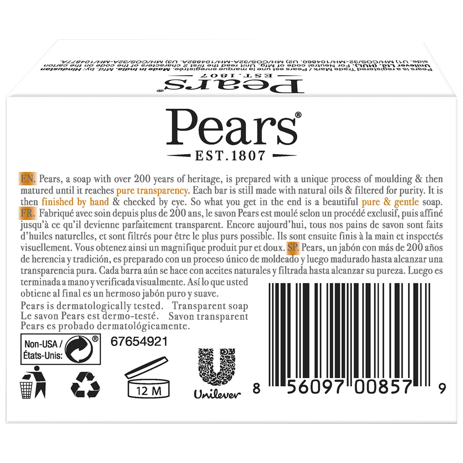 Close up of Pears transparent amber soap bar texture