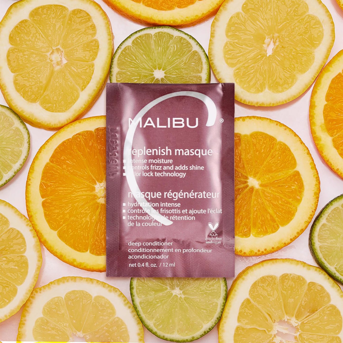 Malibu C deep conditioner packet on a white background