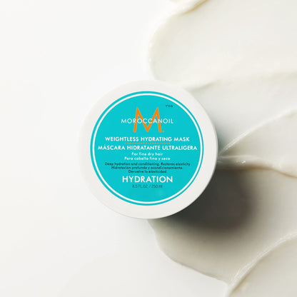Back label of Moroccanoil Weightless Hydrating Mask showing ingredients