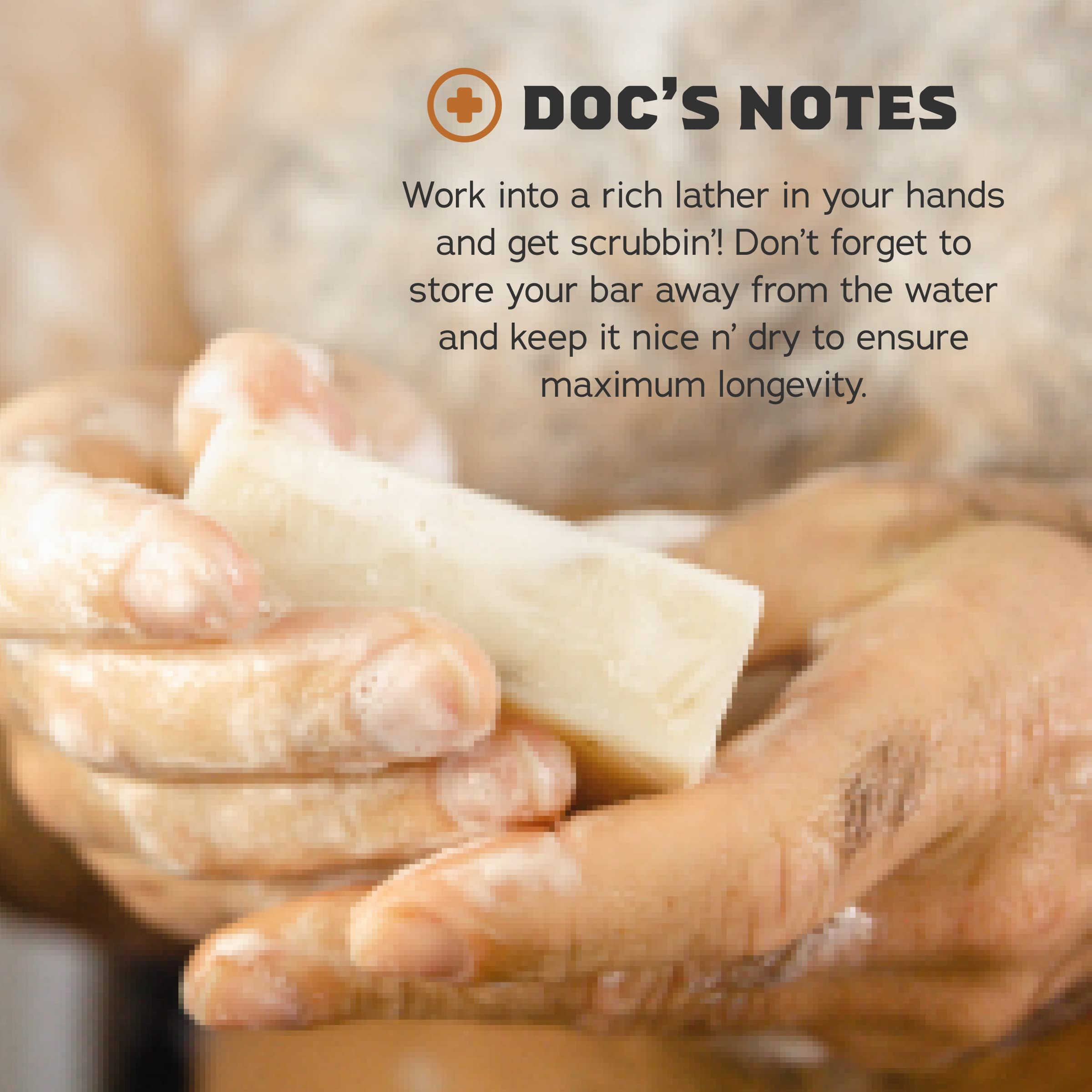 Side view of the Dr. Squatch men's natural soap highlighting the five ounce packaging details.