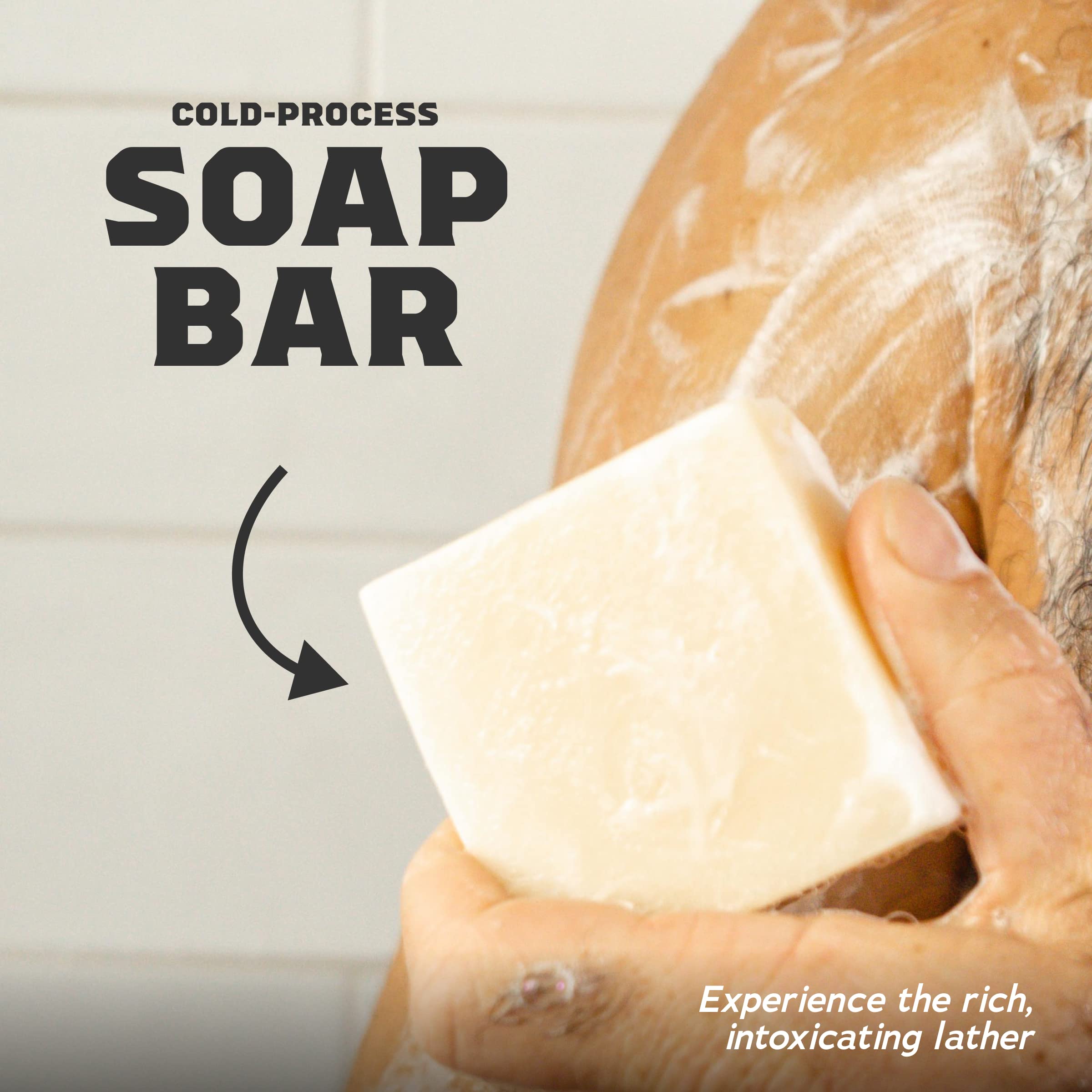 Dr. Squatch woodsy scented pine tar soap bar showing the natural dark color and texture.