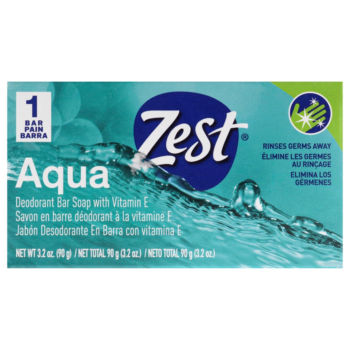 Close up of Zest Aqua bar soap branding