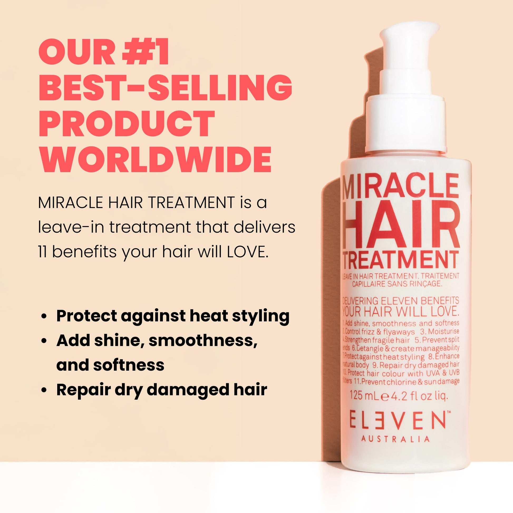 Close up of Eleven Australia Miracle Hair Treatment pump dispenser