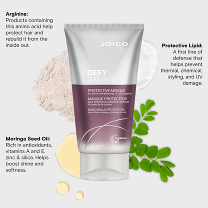 Close up of Joico Defy Damage Masque branding