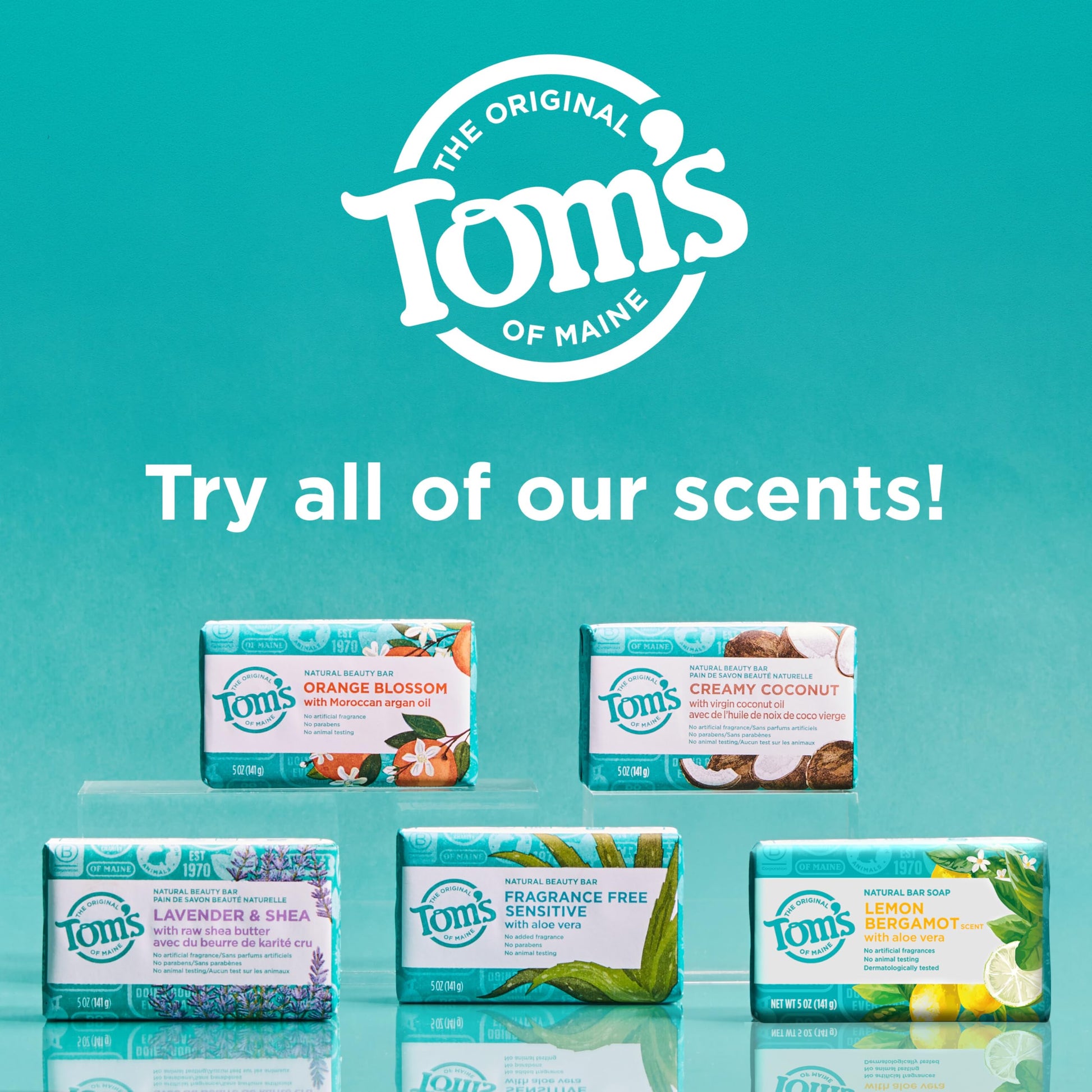 Back packaging details of the paraben free Tom's Of Maine natural soap bundle