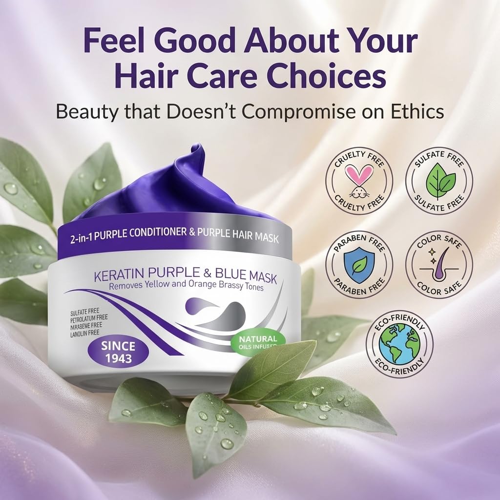 Vitamins Hair Cosmetics purple hair mask packaging in hand