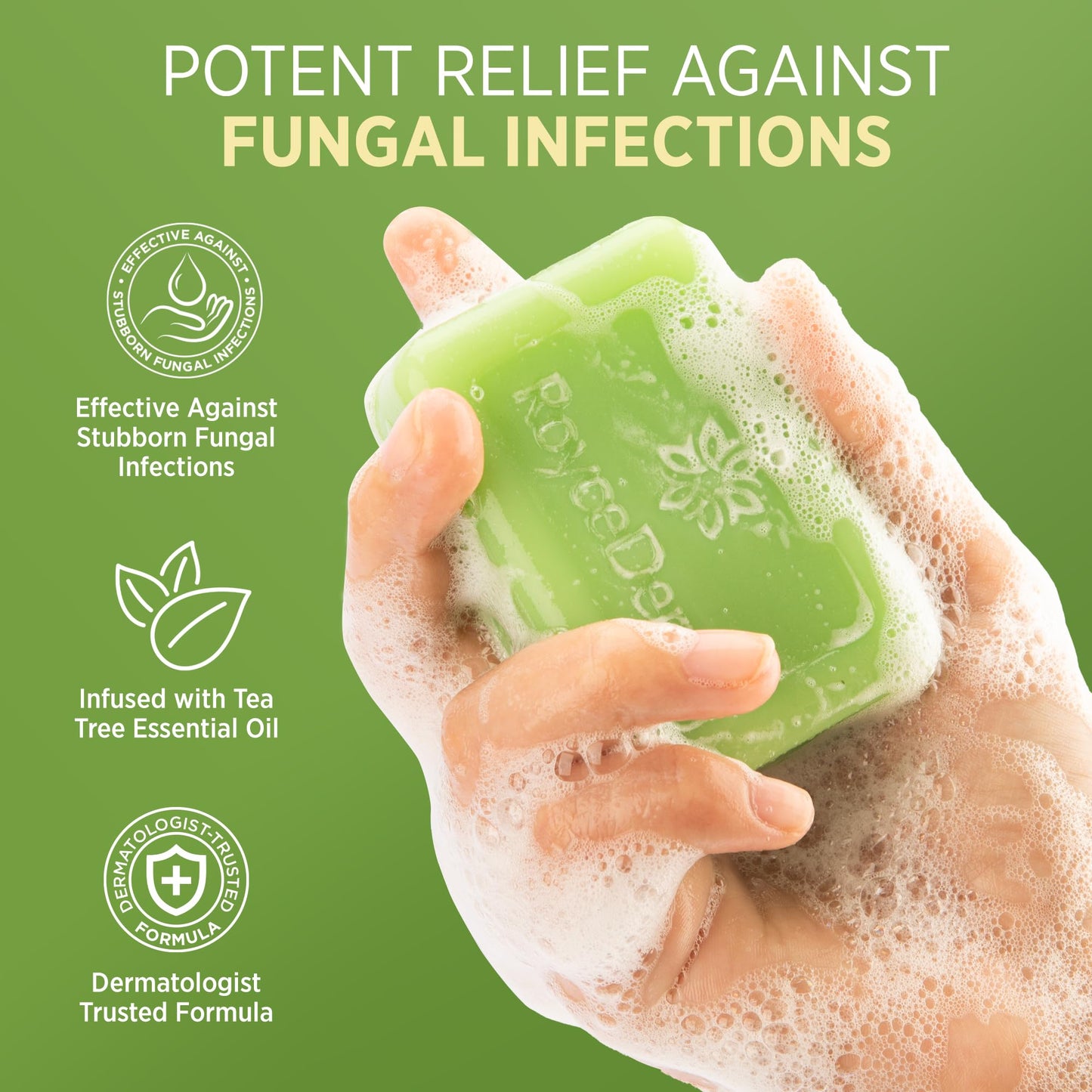 Back label of Roycederm medicated cleansing bar displaying drug facts and one percent clotrimazole details.