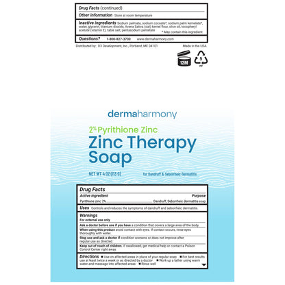 Dermaharmony zinc bar soap side profile showing branding
