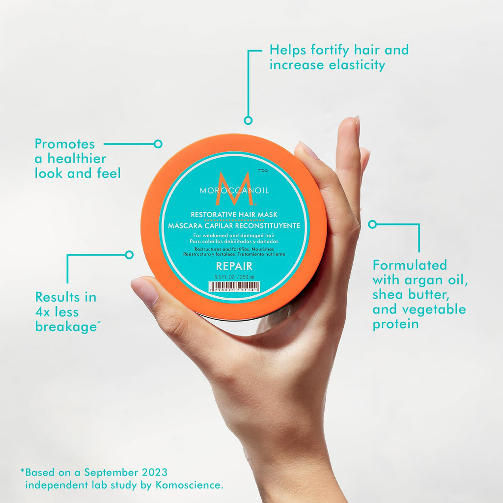 Moroccanoil Restorative Hair Mask jar open showing texture