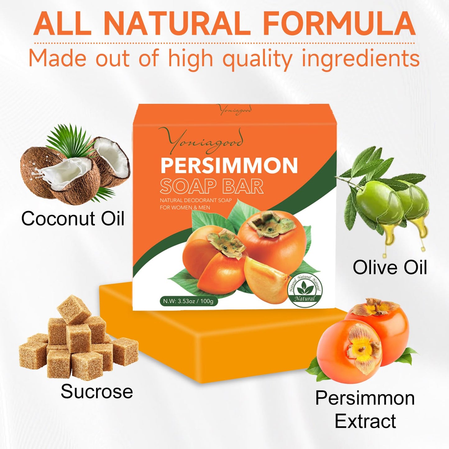 Natural persimmon extract deodorizing soap bars for body odor control stacked neatly