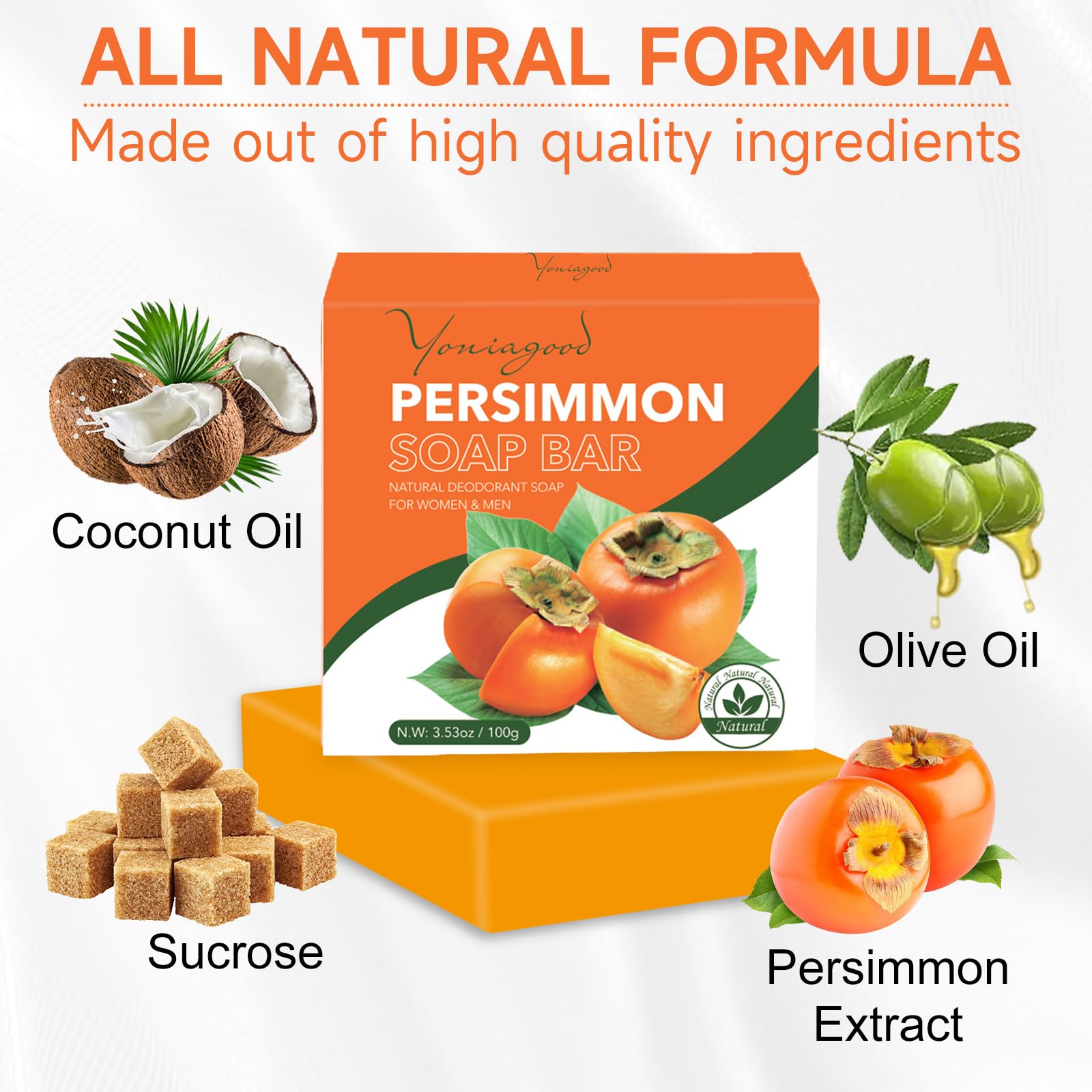 Natural persimmon extract deodorizing soap bars for body odor control stacked neatly