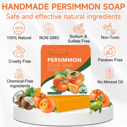 Yoniagood persimmon soap bar packaging side view illustrating skin friendly natural ingredients list