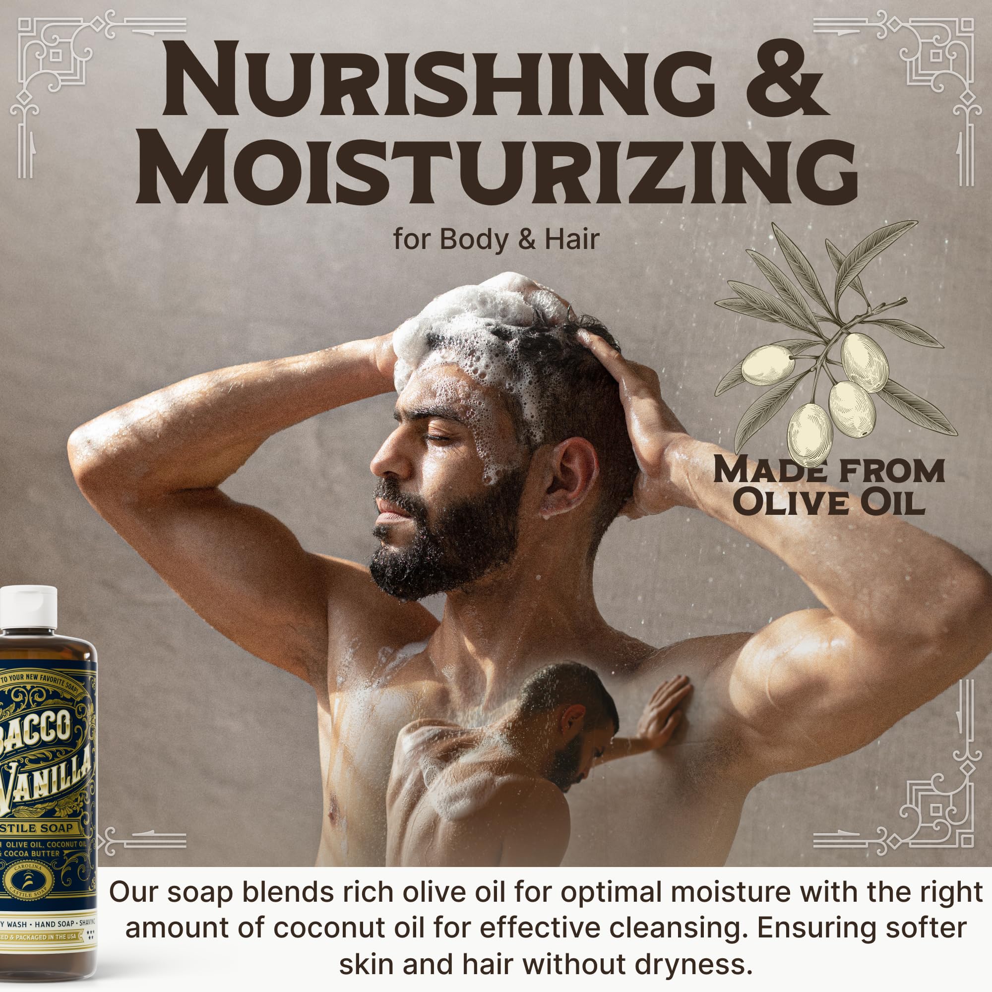 Carolina Castile Soap natural shampoo for men label close up