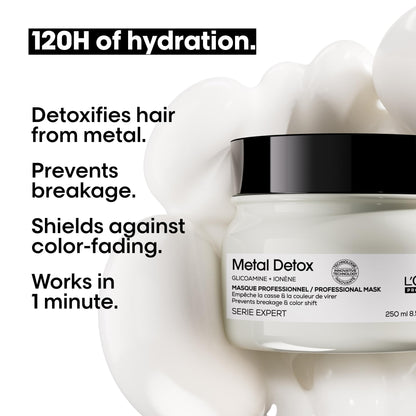 Application of L'OrÃ©al Professionnel Metal Detox Hair Mask on healthy hair