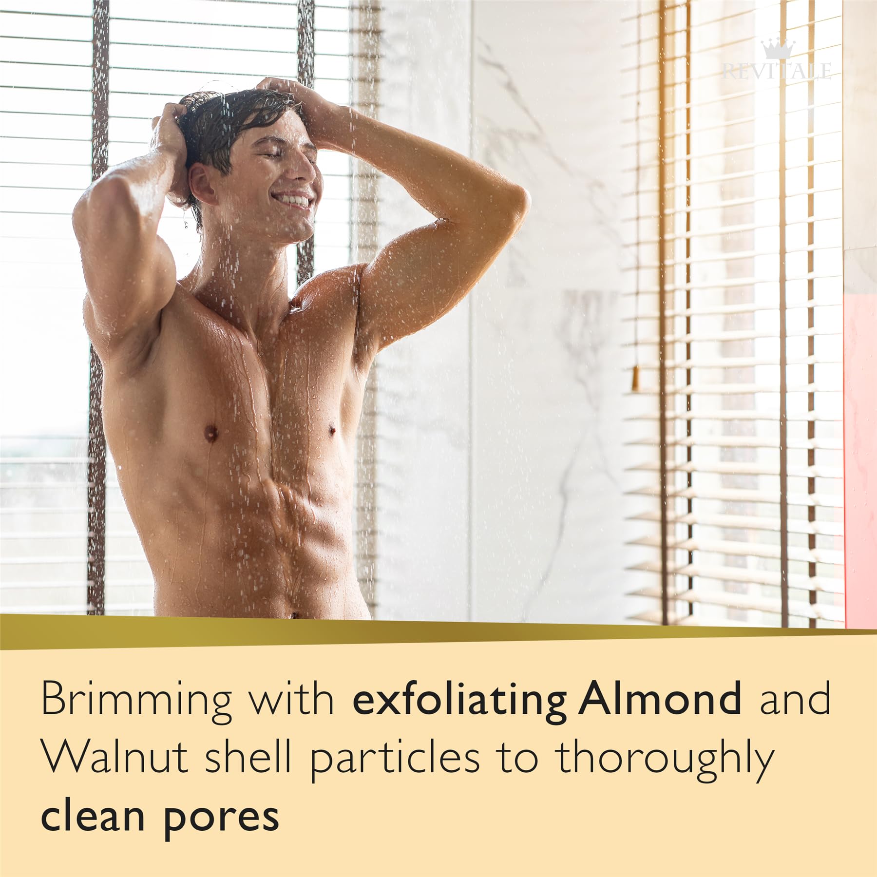 REVITALE clarifying exfoliating bar showcasing the texture of natural walnut shell particles