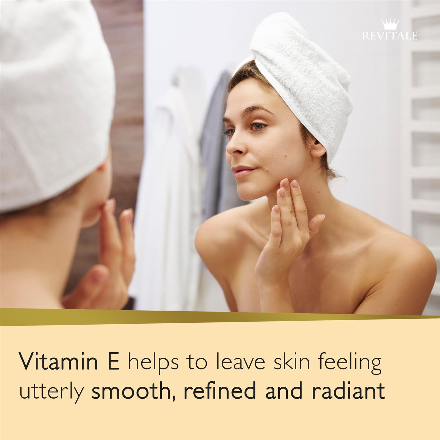 Eighty gram bar of REVITALE salicylic acid soap resting on a clean bathroom vanity