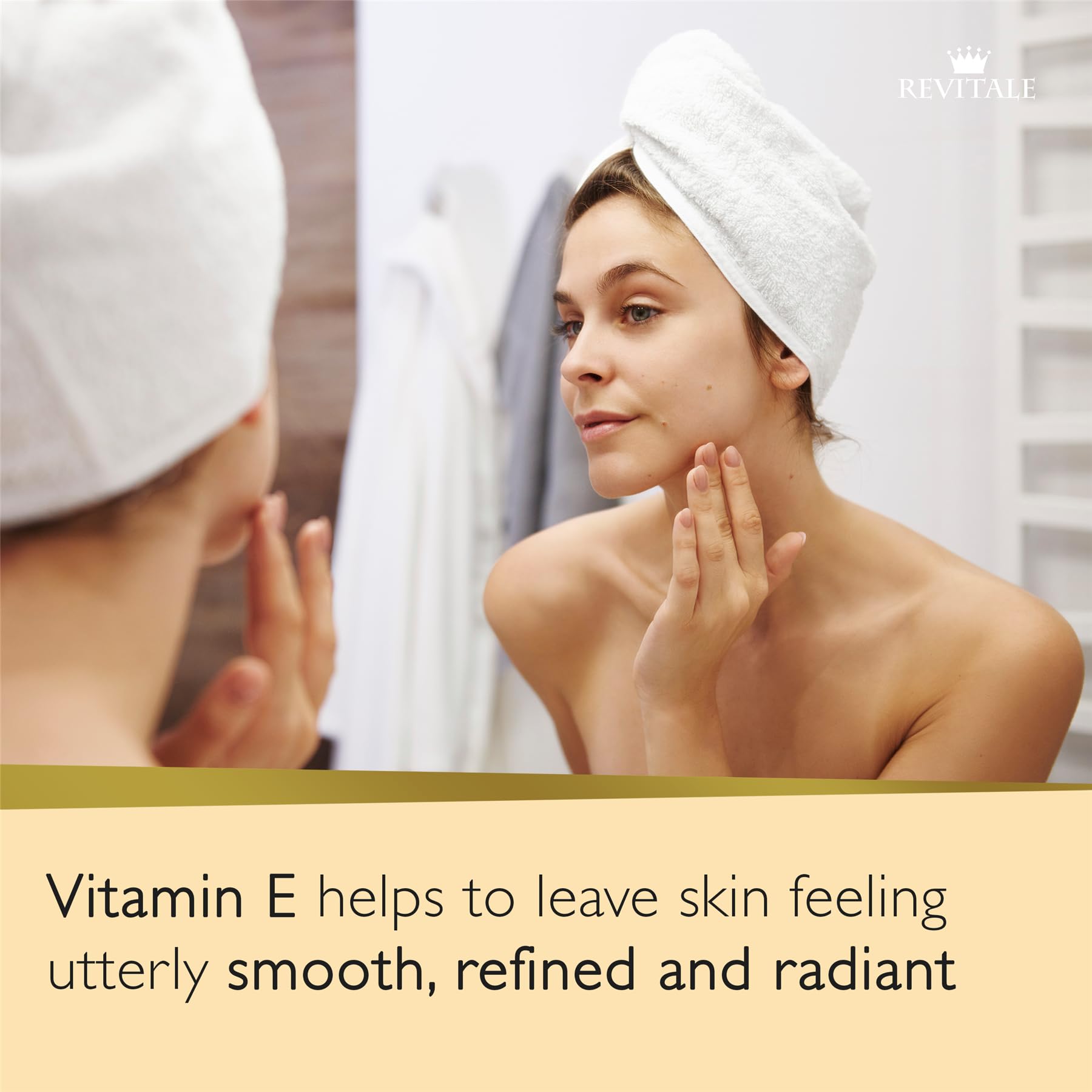 Eighty gram bar of REVITALE salicylic acid soap resting on a clean bathroom vanity
