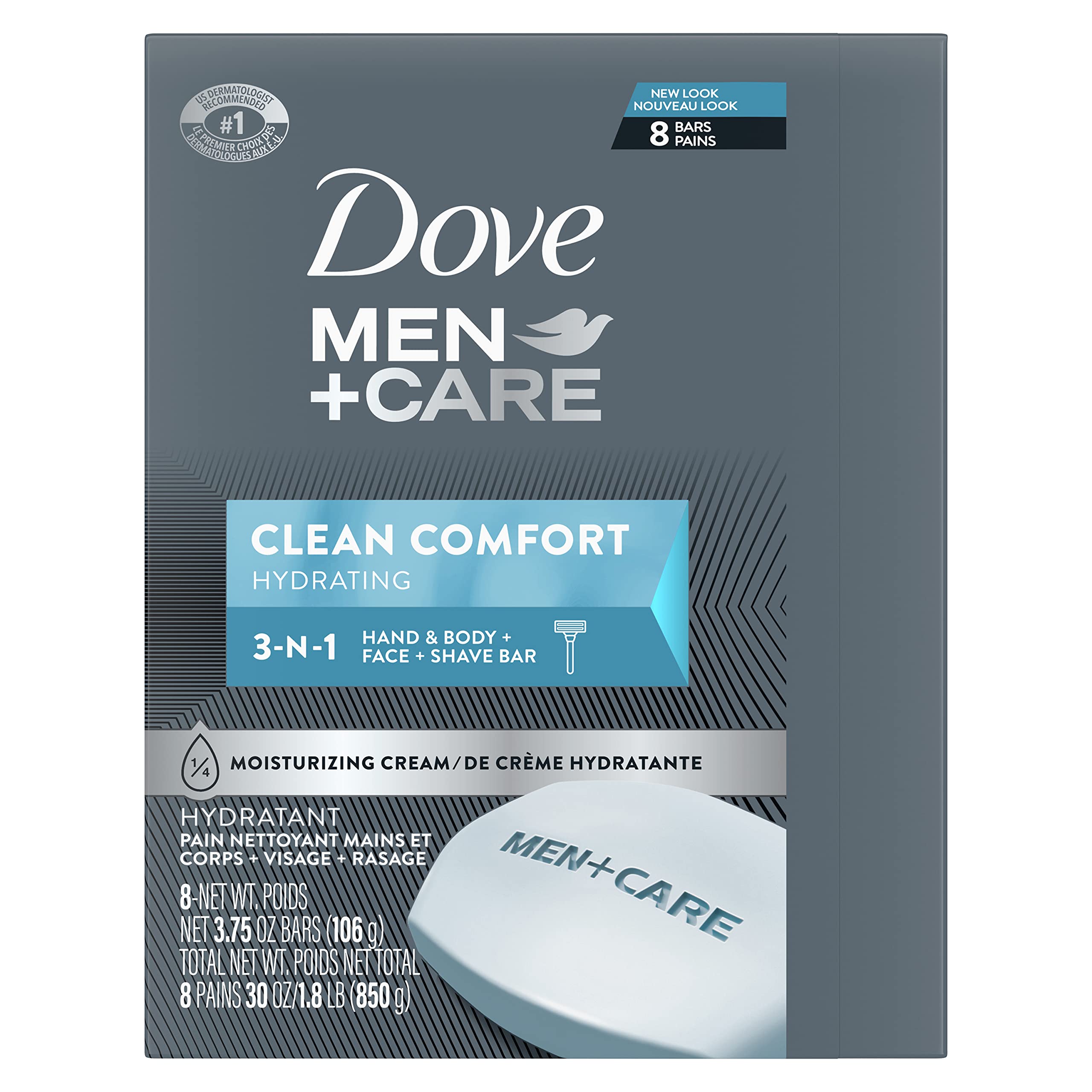 Dove Men Plus Care hydrating bar soap packaging details