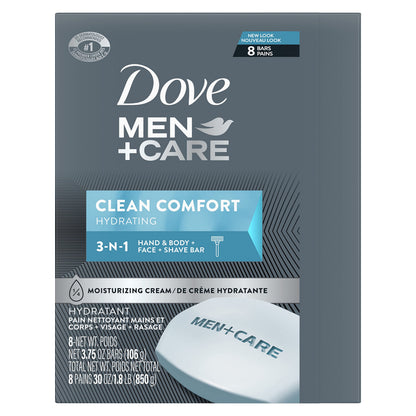 Dove Men Plus Care hydrating bar soap packaging details