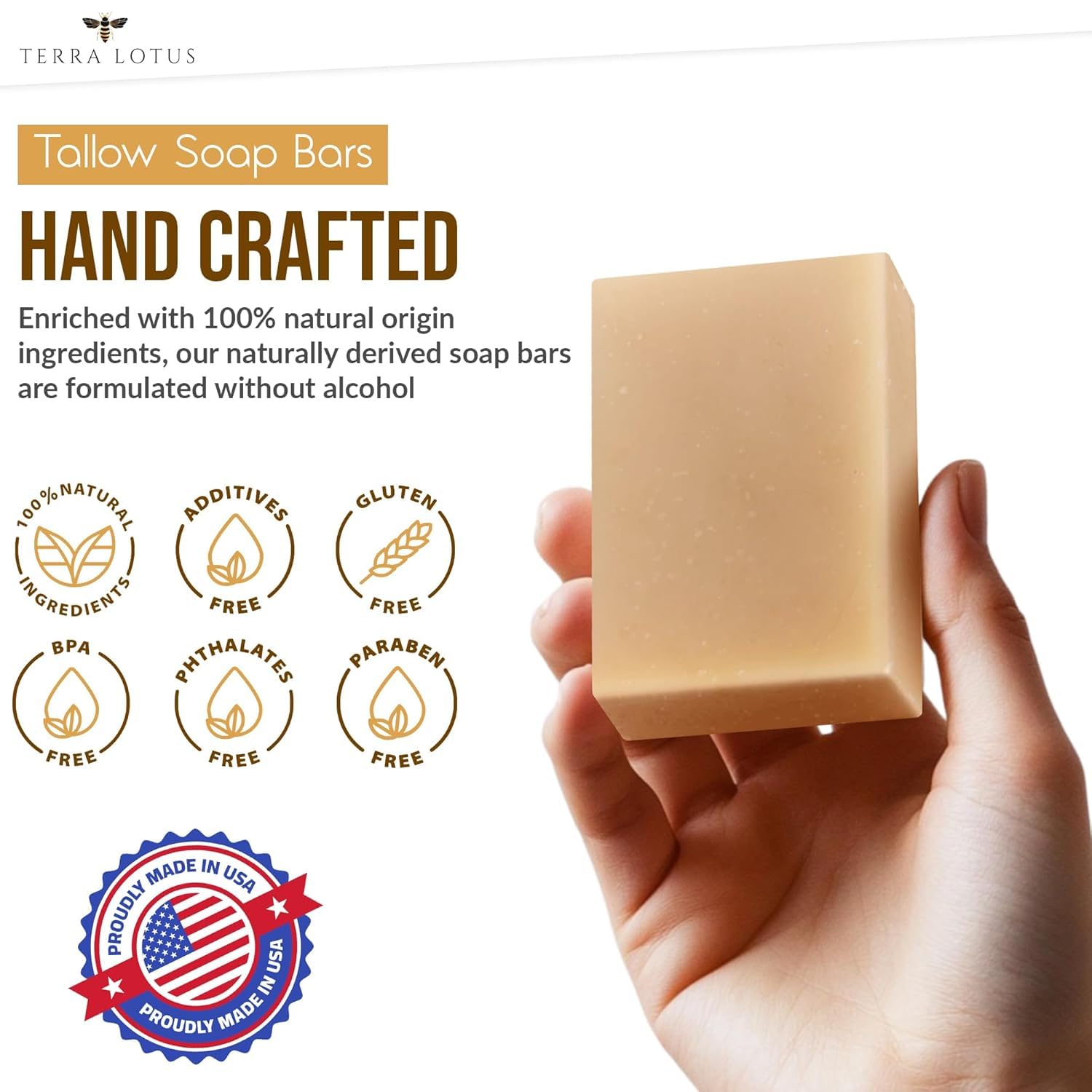Authentic USA imported grass fed beef tallow bar soap with raw honey for clearing dark spots and acne marks