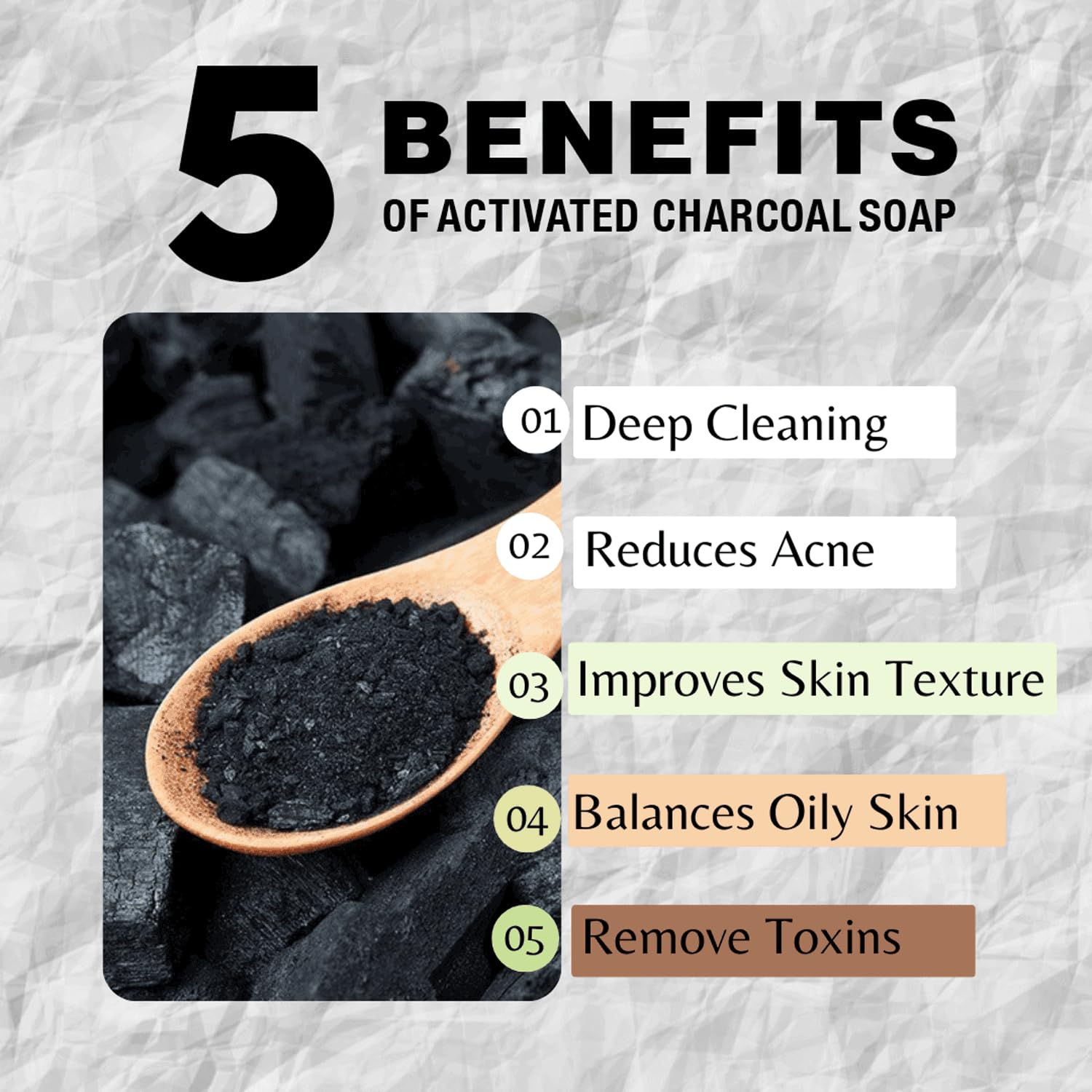 One With Nature charcoal exfoliating bathing bar packaging showing certified non GMO mineral ingredients