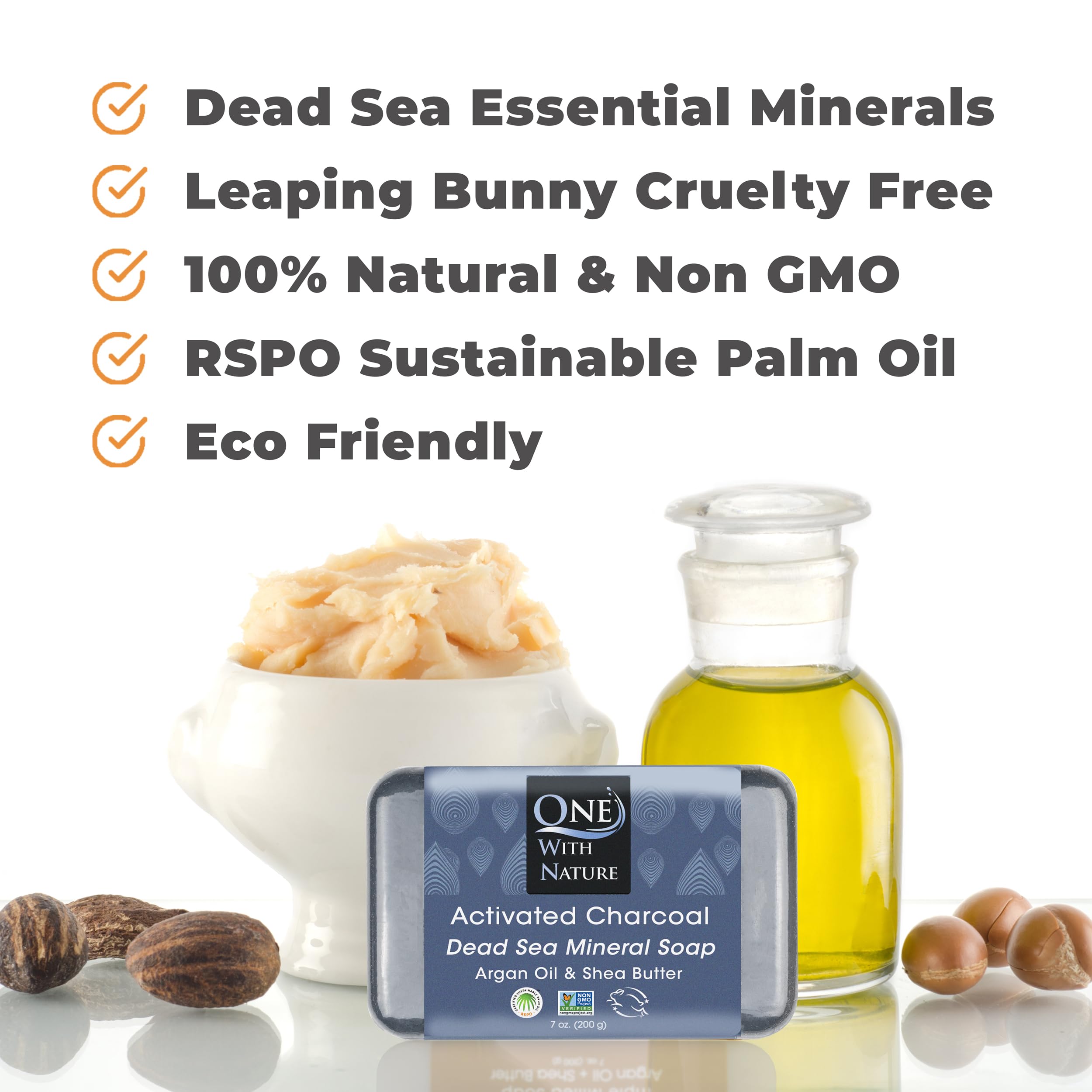 Three piece set of One With Nature detoxifying activated charcoal soap bars for face and body