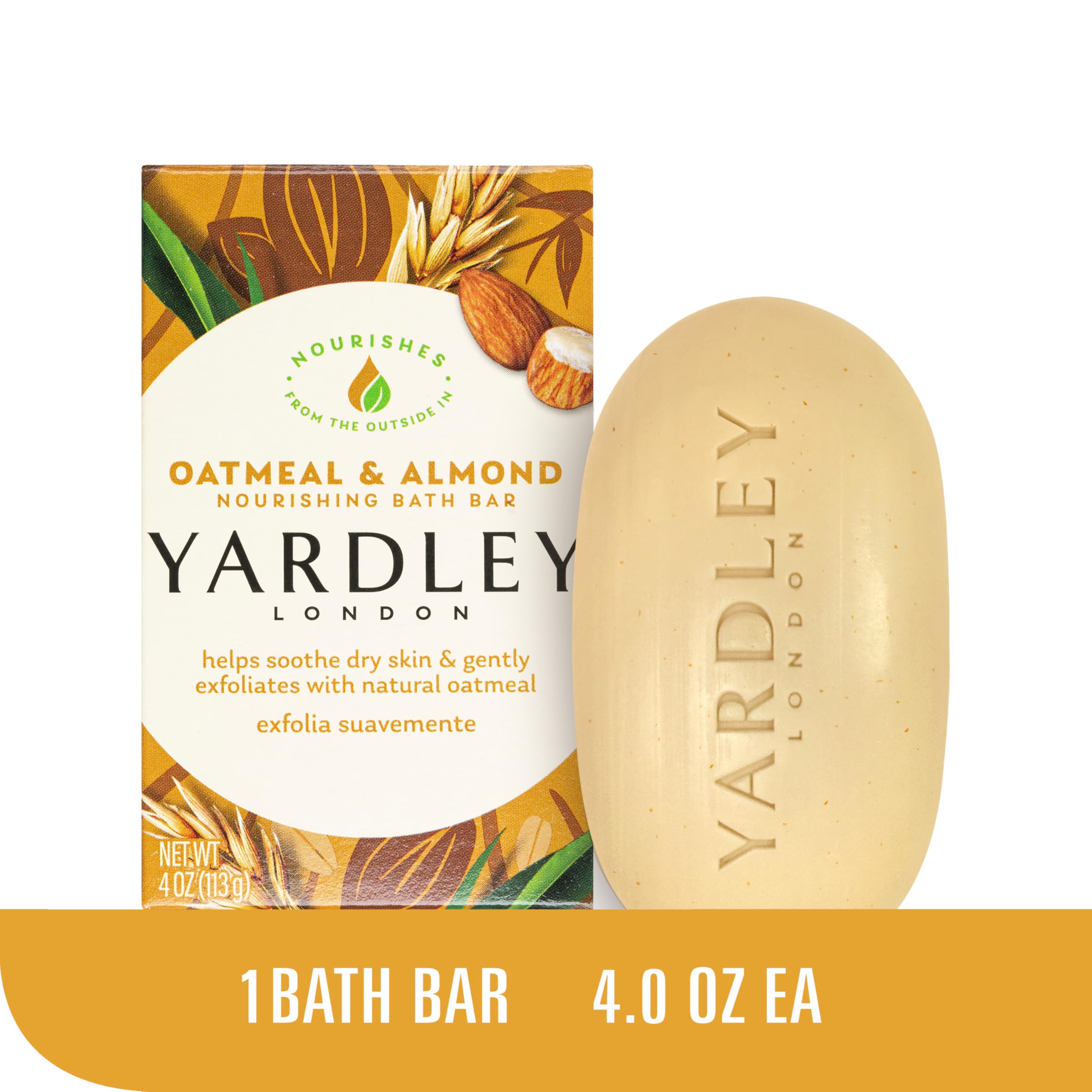 Yardley London Oatmeal and Almond Bar Soap packaging details