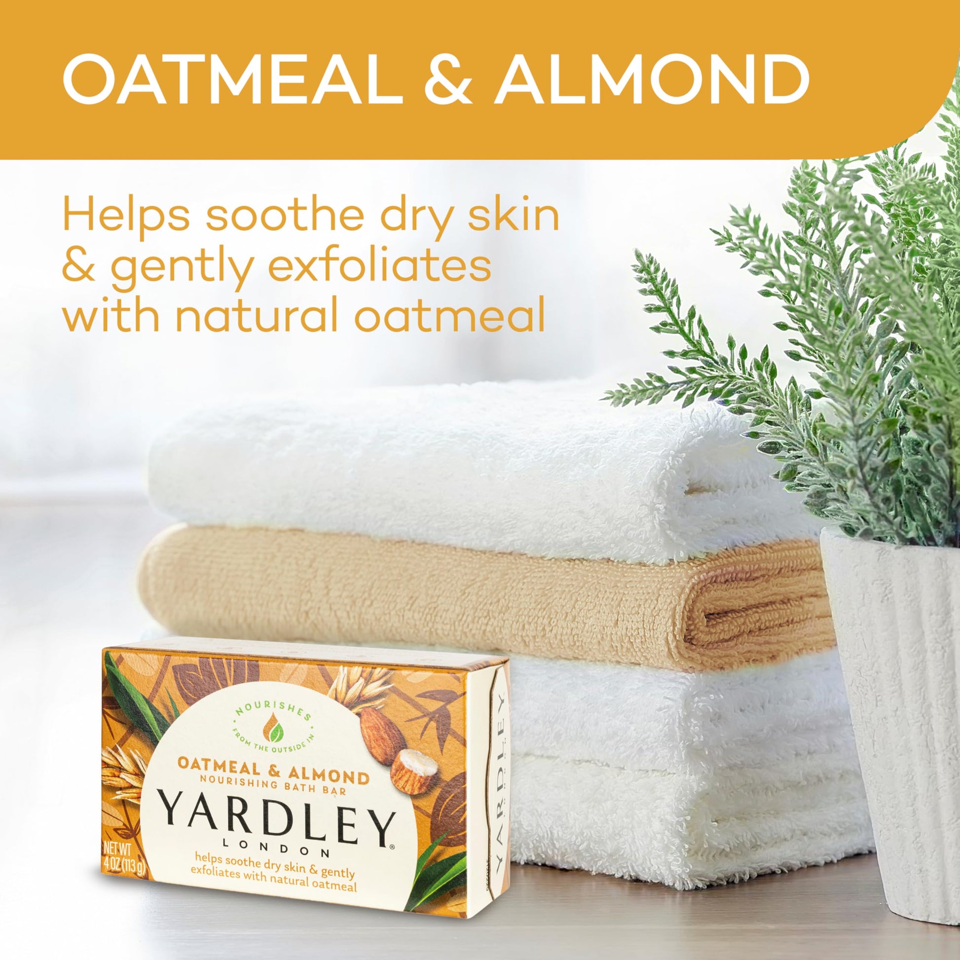 Side view of Yardley London Oatmeal and Almond nourishing bar