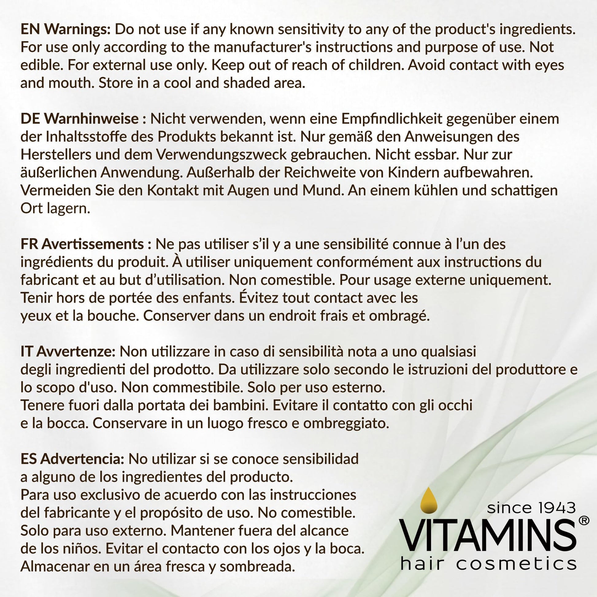 Vitamins Hair Cosmetics branding on professional hair treatment mask