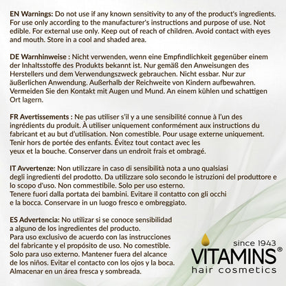 Vitamins Hair Cosmetics branding on professional hair treatment mask