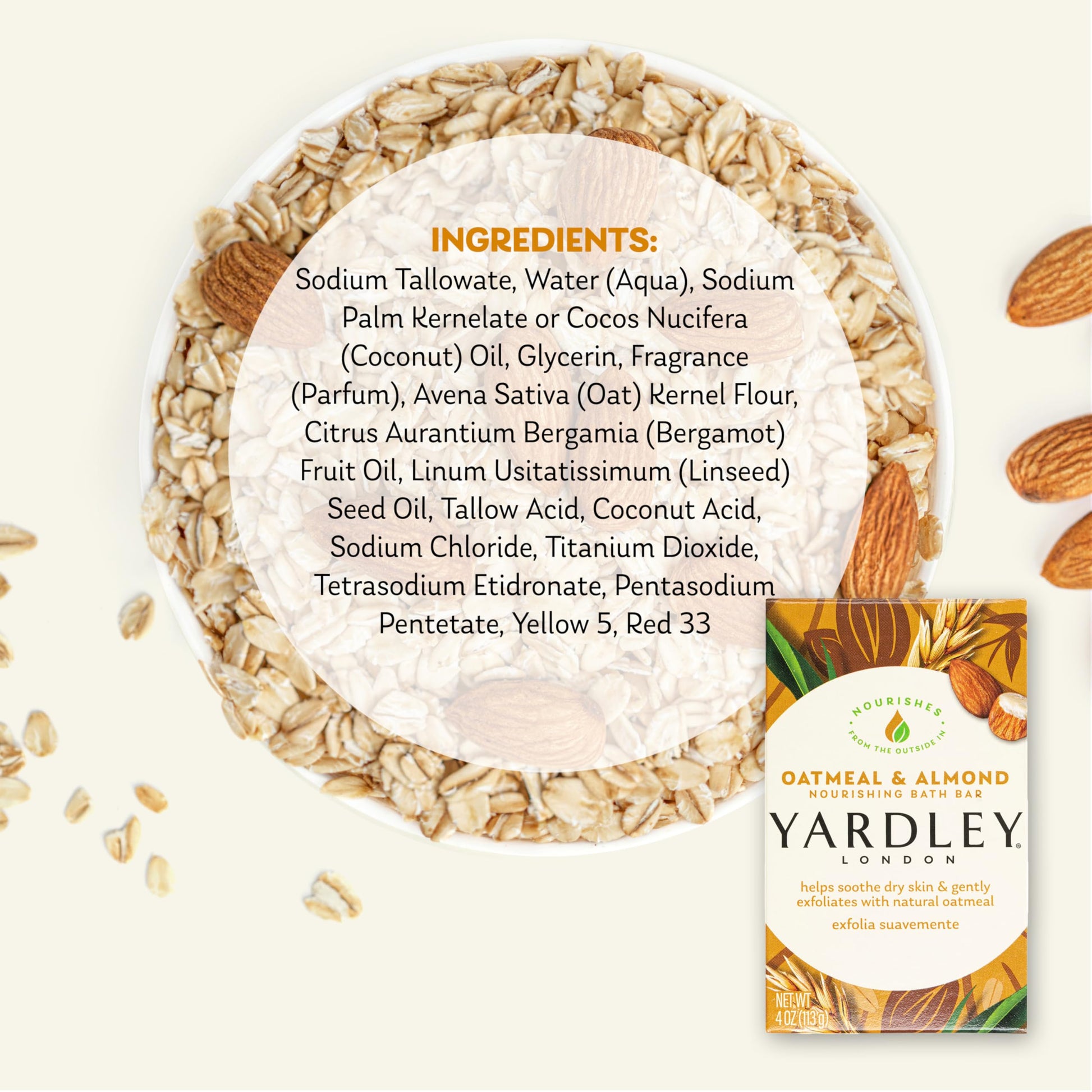 Yardley London Oatmeal and Almond bar soap 4 ounce size reference