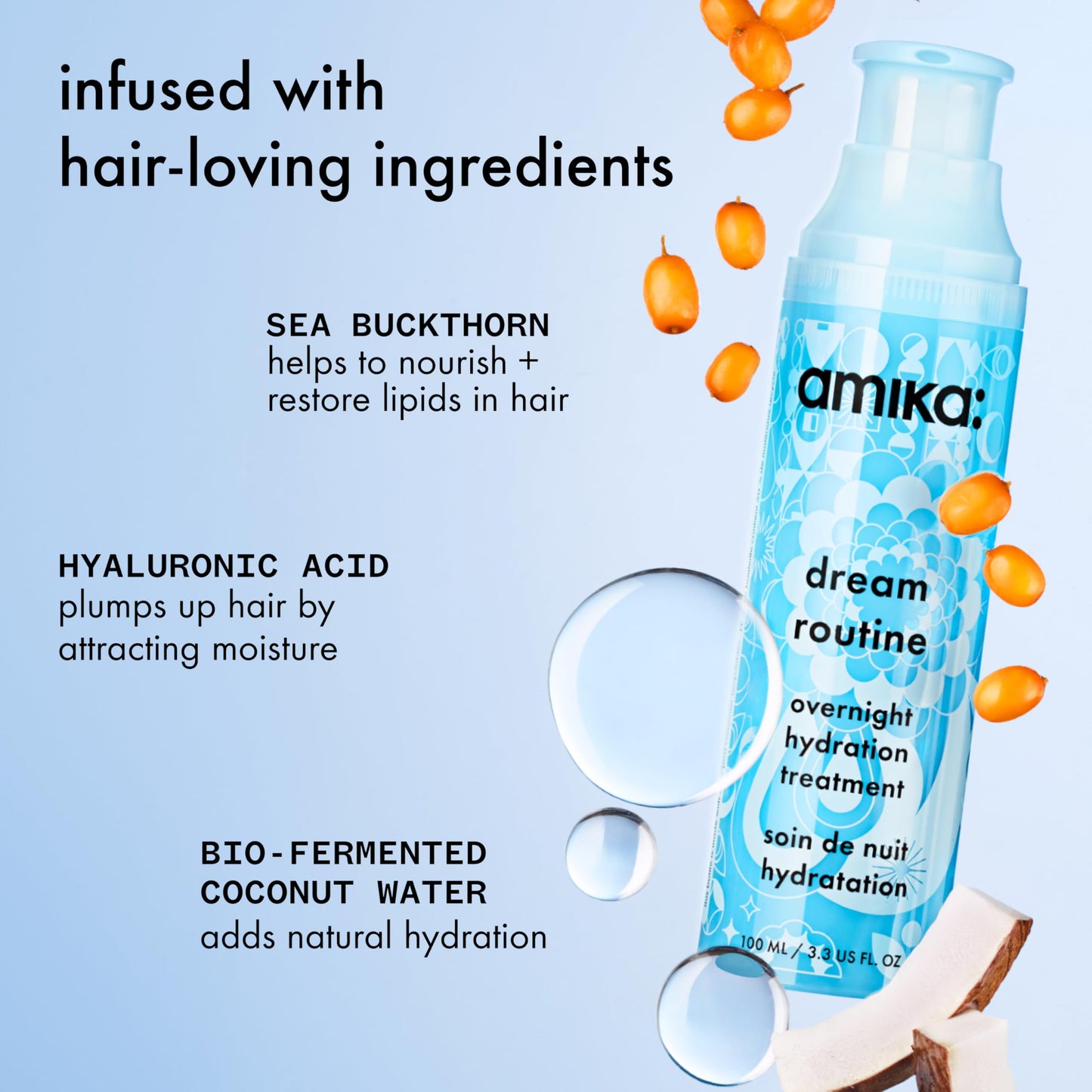 Hyaluronic acid infused overnight hair mask for dry hair texture