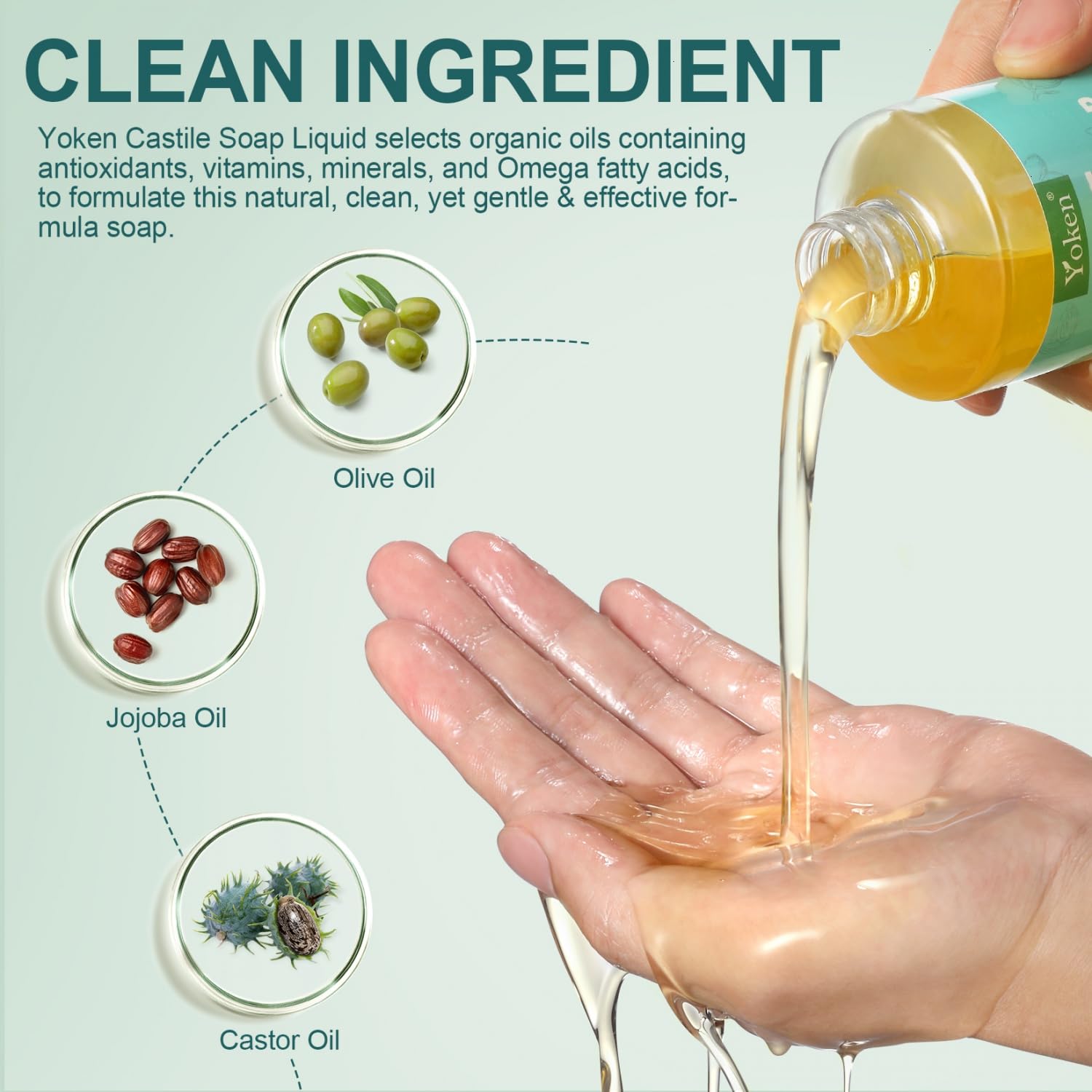 Multi purpose organic liquid castile soap bottle for sensitive skin.